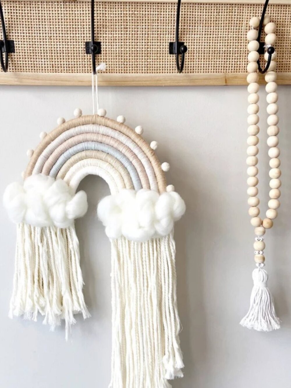 Macramé Rainbow in natural beige tones, artwork, wall hanging, grey, pastel, nur